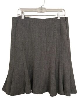 Ralph Lauren Chaps 100% Wool Herringbone Gray Textured A-Line Flared Skirt